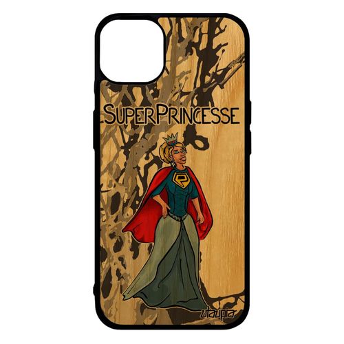 Coque Silicone Pour Iphone 14+ Plus En Bois Super Princesse Heros Gris Comique Frêne Comics Smartphone Humour Case Telephone