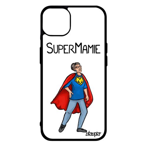 Coque Pour Iphone 14+ Plus Silicone Super Mamie Enfant Blanc Heros Mamy De Protection Comique Humour Drole Comics Dessin Texte