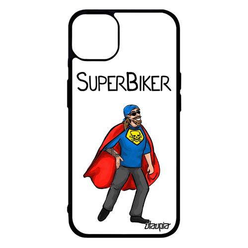 Coque Iphone 14+ Plus Silicone Super Biker Motard Dessin Texte Noir Blanc Case Smartphone Comics Telephone Made In France