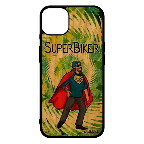 Coque Bois Antichoc Telephone Pour Iphone 14+ Plus Silicone Super Biker Motard Motif Vert Texte Heros Portable 4g Humour Drole