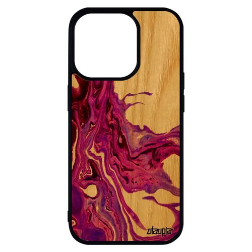 Coque pour iPhone 14 pro max en bois silicone peinture fond telephone motif noir effet dessin matiere authentique contemporain