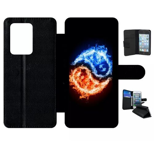 Etui À Rabat Pour Galaxy S20 Ultra - Yin Yang Feu Et Eau - Simili-Cuir - Noir