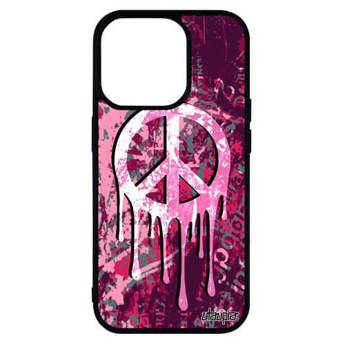 Coque Peace and love iPhone 14 pro silicone Paix et amour symbole tatouage bumper yoga femme rasta Rose & street art housse de