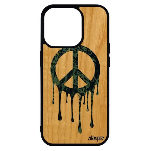 Coque en bois silicone iPhone 14 pro peace and love hippie symbole graffiti Gris de protection & solide paix et amour rasta 4G