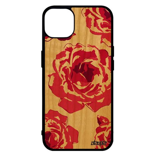 Coque Bois Antichoc Iphone 14 Silicone Rose Fleur Tatouage Tpu 4g Cover Case Floral Eternelle Love 128 Go Romantique Rose De