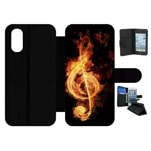 Etui À Rabat Pour Galaxy A01 - Clef De Sol En Feu - Simili-Cuir - Noir