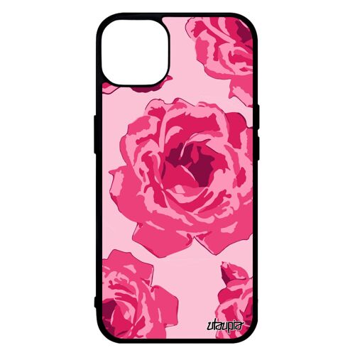 Coque Iphone 14 Silicone Rose Fleur Cover Poudré Femme Portable 4g Nature Rose Love Romantique Caoutchouc Floral Amour Mariage