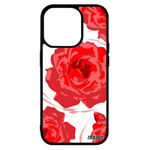 Coque pour iPhone 14 pro silicone rose fleur love amour nature plante romantique dessin mariage smartphone telephone etui de