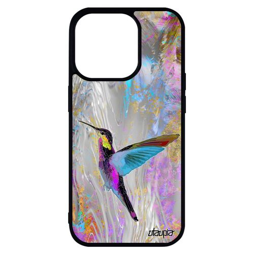 Coque iPhone 14 pro max silicone colibri violet 128 Go animal design oiseau animaux floral nature etui fleurs plumes ecologie