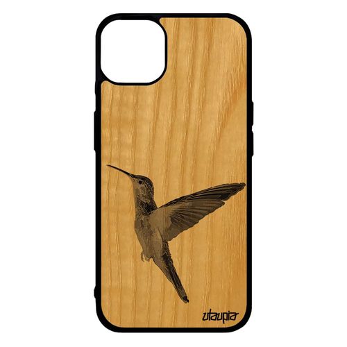 Coque Colibri Iphone 14+ Plus Bois Silicone Animaux 256 Go Motif Etui Plumes Animal Design Dessin Gris Oiseau Ecolo Peinture