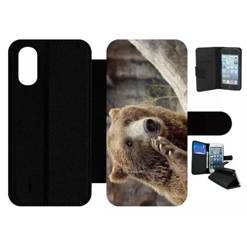 Etui À Rabat Pour Galaxy A01 - Gros Ours Brun - Simili-Cuir - Noir