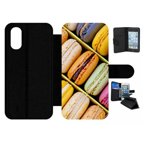 Etui À Rabat Pour Galaxy A01 - Boite De Delicieux Macarons - Simili-Cuir - Noir