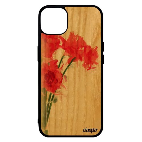 Coque En Bois De Protection Pour Iphone 14 Silicone Bouquet De Fleurs Nature 4g Romantique Aquarelle Rouge Case Floral Femme