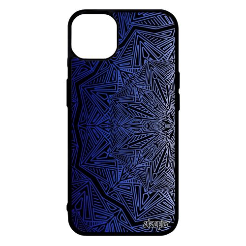 Coque pour iPhone 14+ Plus silicone Mandala pas cher tibet geometrique oriental smartphone noir 512 Go fleur case tattoo Bleu
