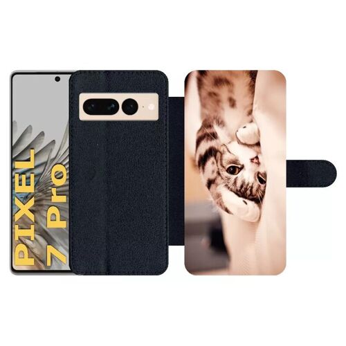 Etui À Rabat Pour Pixel 7 Pro - Chaton Fatigue - Simili-Cuir - Noir