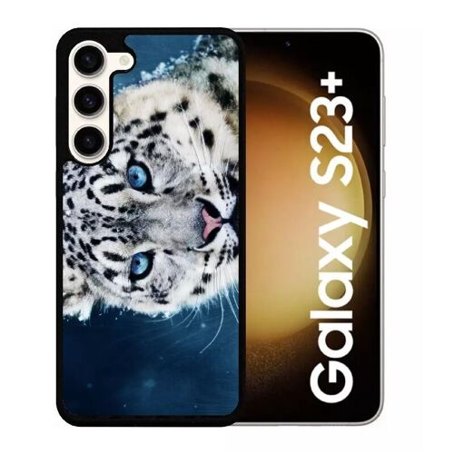 Coque Pour Galaxy S23+ - Tigre Blanc Yeux Bleus - Silicone - Noir