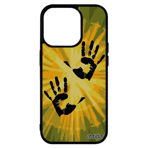 Coque silicone iPhone 14 pro empreinte main Vert antichoc etui rigide deux street art explosion dessin peinture trace de de
