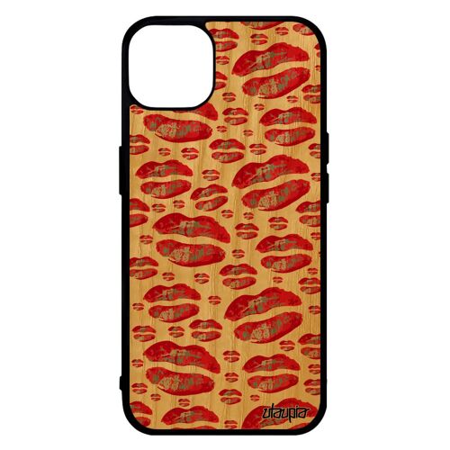 Coque smack pour iPhone 14 bois silicone femme cigarette impression rouge bouche bisou etui motif glamour clope rigide de