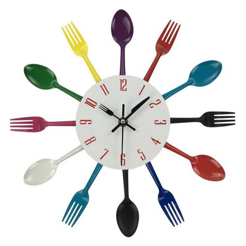 Vente en gros couverts en acier inoxydable horloge murale créative horloge argent horloge cuisine horloge salon électronique horloge murale
