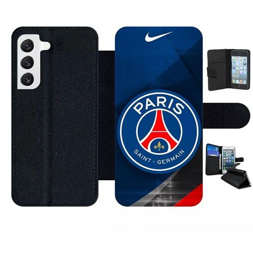 Etui À Rabat Pour Galaxy S22 5g - Psg Paris Saint Germain Metalise - Simili-Cuir - Noir