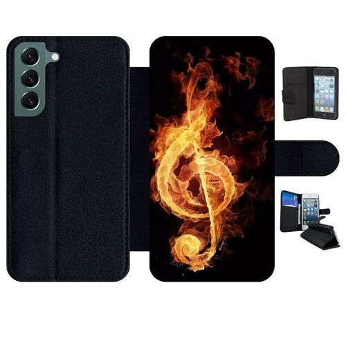 Etui À Rabat Pour Galaxy S22+ 5g - Clef De Sol En Feu - Simili-Cuir - Noir