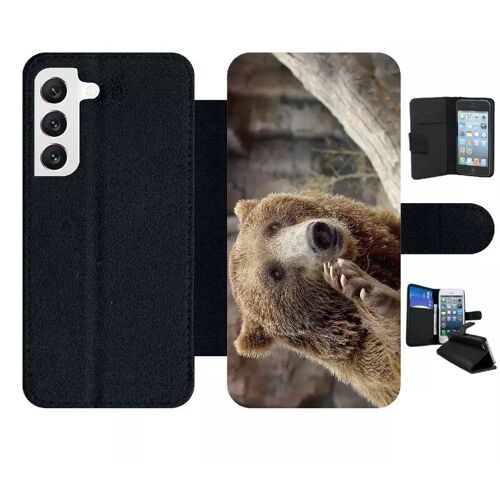 Etui À Rabat Pour Galaxy S22 5g - Gros Ours Brun - Simili-Cuir - Noir