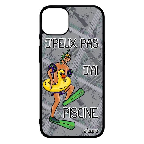 Coque De Protection Iphone 14+ Plus Silicone J'peux Pas J'ai Piscine Sport Vacances Drole Humoristique Telephone Natation Gris