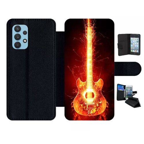 Etui À Rabat Pour Galaxy A32 4g - Blazing Guitare - Simili-Cuir - Noir