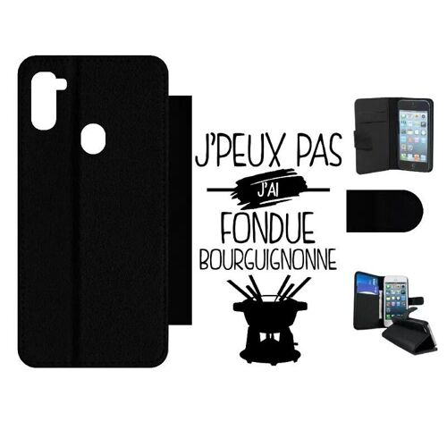 Etui À Rabat Pour Galaxy A11 - J Peux Pas J Ai Fondue Bourguignonne 1 - Simili-Cuir - Noir