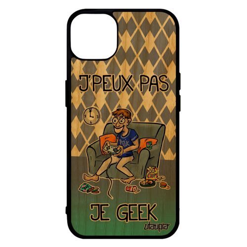 Coque Iphone 14 En Bois Silicone J'peux Pas Je Geek Noir Je Texte Humour Jpeux Bleu Console Bande Dessinée Etui Gamer Play 4g