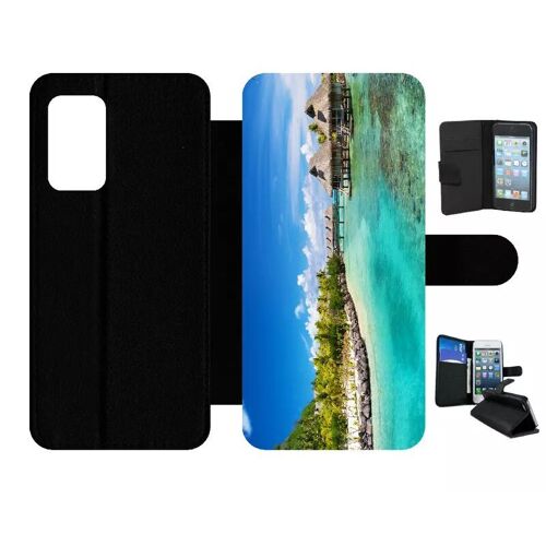 Etui À Rabat Pour Galaxy A52 - Cadre Paradisiaque Cases Sur Piloties - Simili-Cuir - Noir