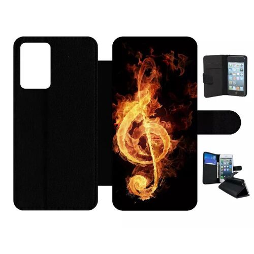Etui À Rabat Pour Galaxy A72 - Clef De Sol En Feu - Simili-Cuir - Noir