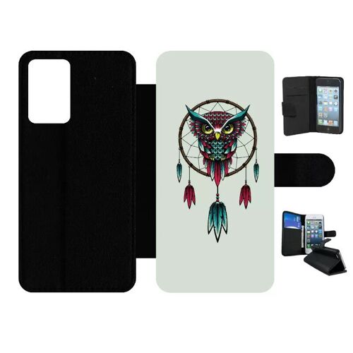 Etui À Rabat Pour Galaxy A72 - Dreamcatcher Hibou Tribal - Simili-Cuir - Noir