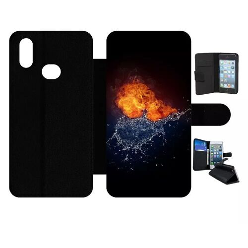 Etui À Rabat Pour Galaxy A10s - Duo De Coeurs Eau Et Flamme - Simili-Cuir - Noir