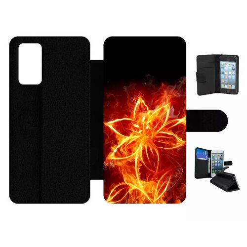 Etui À Rabat Pour Galaxy Note20 5g - Fleur En Feu Fire Flowers - Simili-Cuir - Noir
