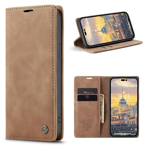 Coque pour iPhone 14 Pro,Etui de iPhone 14 Pro Premium en Cuir Pochette Protection,Étui pour iPhone 14 Pro Portefeuille Rabat Clapet Case,Marron