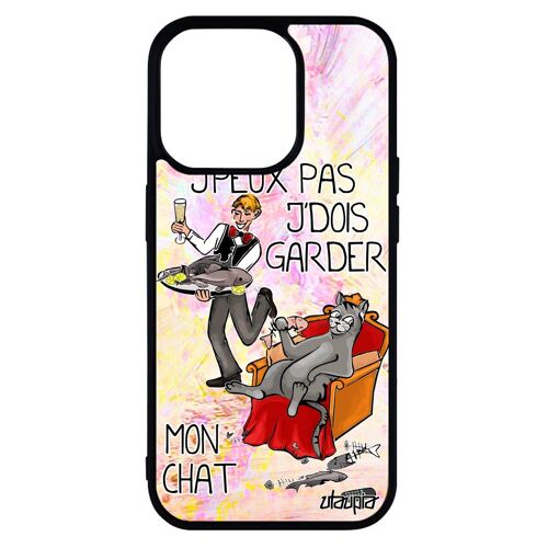 Coque Humour J'peux Pas J'dois Garder Mon Chat Pour Iphone 14 Pro Silicone Chaton Animaux Comique Case Caoutchouc Mobile Texte