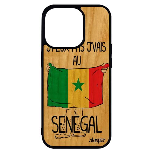 Coque Bois Silicone Iphone 14 Pro Max J'peux Pas J'vais Au Senegal Basket Smartphone Drapeau Senegalais Foot Humour Football