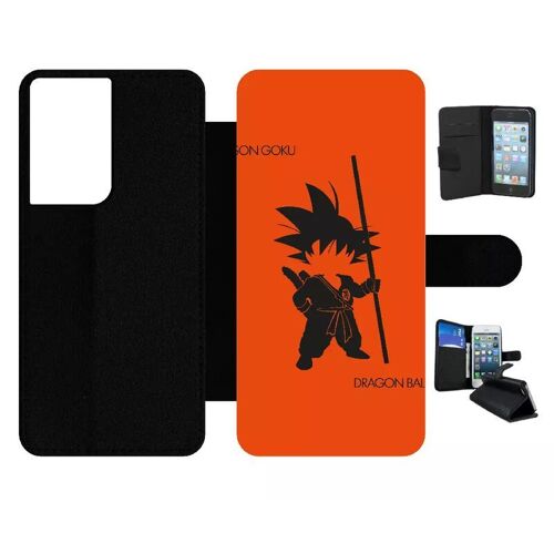 Etui À Rabat Pour Galaxy S21 Ultra 5g - Dbz Sangoku Et Son Baton Minimalist - Simili-Cuir - Noir