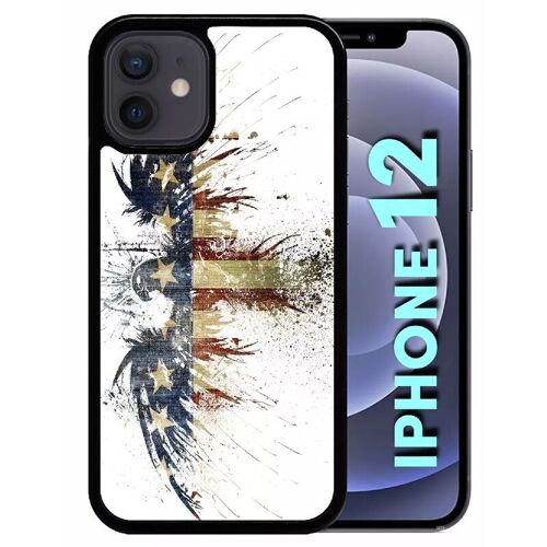 Coque Pour Iphone 12 - Aigle Americain Grunge - Silicone - Noir
