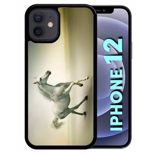Coque Pour Iphone 12 - Cheval Blanc En Course - Silicone - Noir
