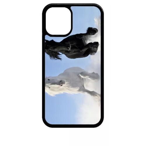 Coque Pour Iphone 12 Mini - Chevaux Blanc Et Noir Dans La Neige - Noir