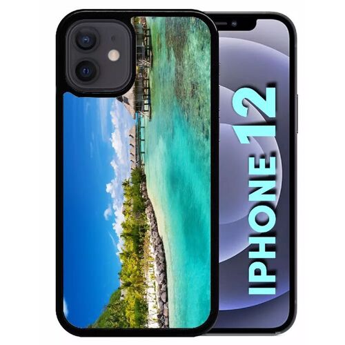 Coque Pour Iphone 12 - Cadre Paradisiaque Cases Sur Piloties - Silicone - Noir