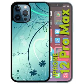 Coque Pour Iphone 12 Pro Max - Abstrait Turquoise Fleur - Noir