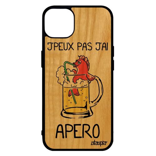 Coque bois silicone rigide iPhone 14 j'peux pas j'ai apero 256 Go humour portable comique design case humoristique biere Rouge