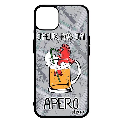 Coque En Silicone Iphone 14+ Plus Humour J'peux Pas J'ai Apero Texte Bourré Drole Comique Gris Biere Housse Made In France
