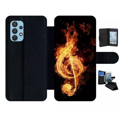 Etui À Rabat Pour Galaxy A32 4g - Clef De Sol En Feu - Simili-Cuir - Noir