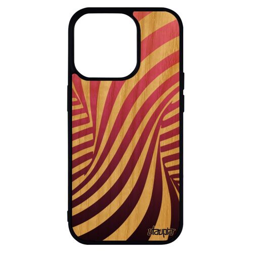 Coque illusion d'optique antichoc pour iPhone 14 pro bois silicone art visuel rose case dessin graphique 3d effet magique