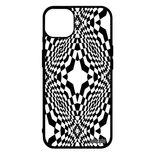 Coque Iphone 14+ Plus Silicone Illusion D'optique Noir Noir Et Blanc Etoile Bicolore Losange Art Visuel Etui Portable Cover De