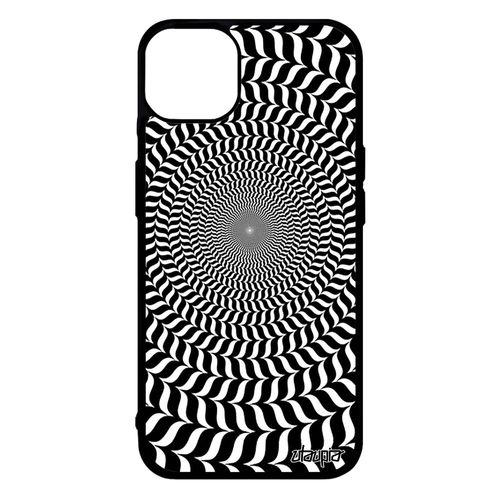 Coque Antichoc Iphone 14+ Plus Silicone Illusion D'optique Telephone Noir Et Blanc Noir Art Visuel Rond Spirale Magie 4g